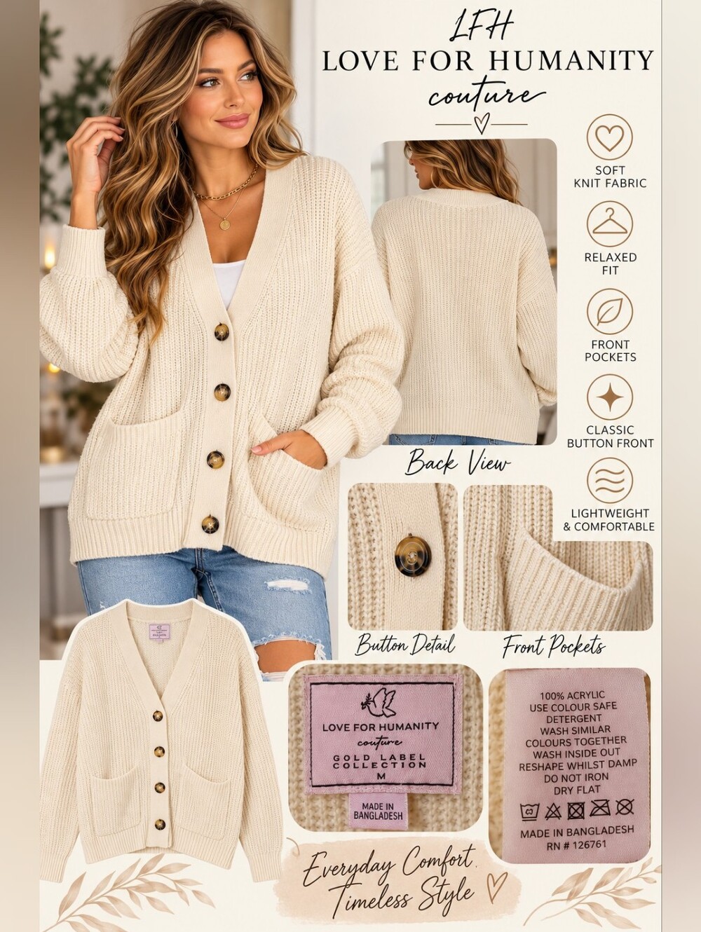 Couture Cream Button-Front Knit Cardigan